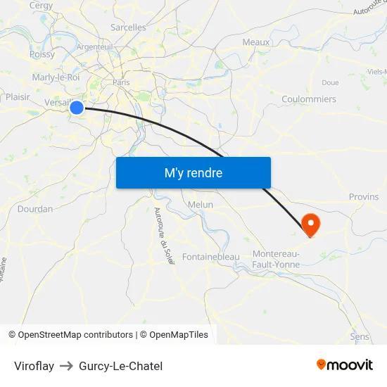 Viroflay to Gurcy-Le-Chatel map