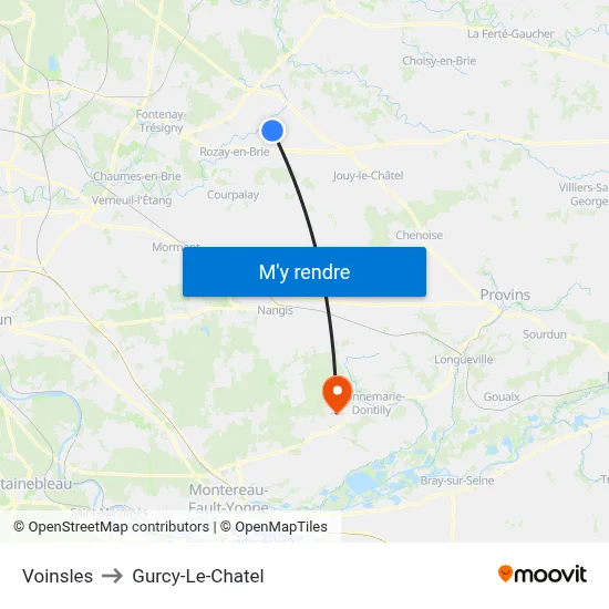 Voinsles to Gurcy-Le-Chatel map