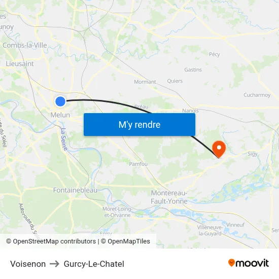 Voisenon to Gurcy-Le-Chatel map