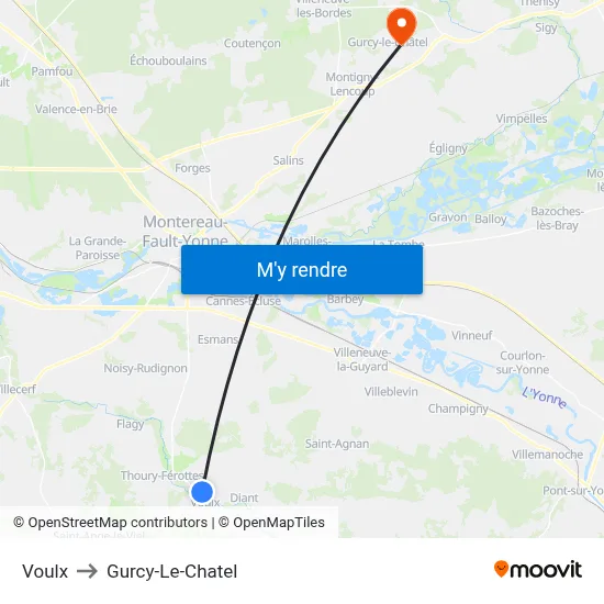 Voulx to Gurcy-Le-Chatel map