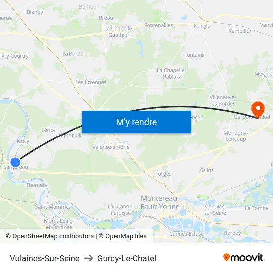Vulaines-Sur-Seine to Gurcy-Le-Chatel map