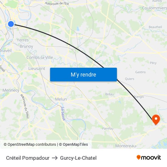 Créteil Pompadour to Gurcy-Le-Chatel map