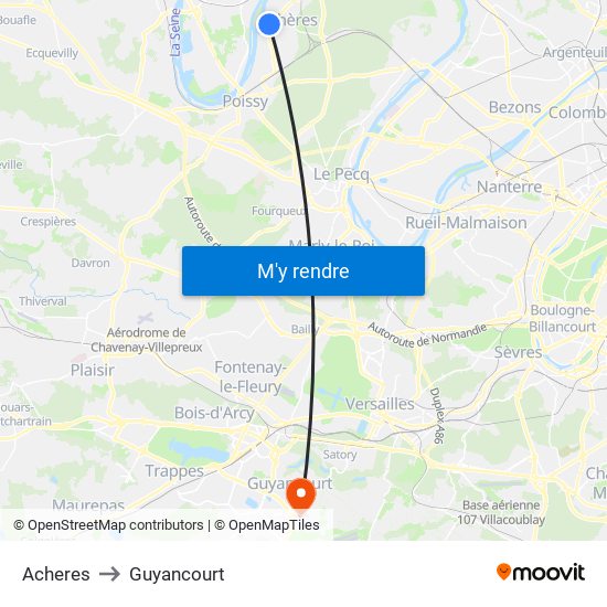 Acheres to Guyancourt map