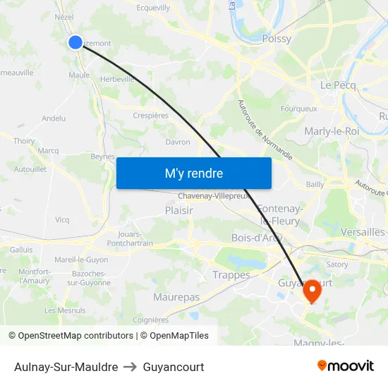 Aulnay-Sur-Mauldre to Guyancourt map