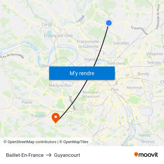 Baillet-En-France to Guyancourt map