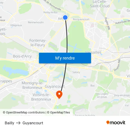 Bailly to Guyancourt map