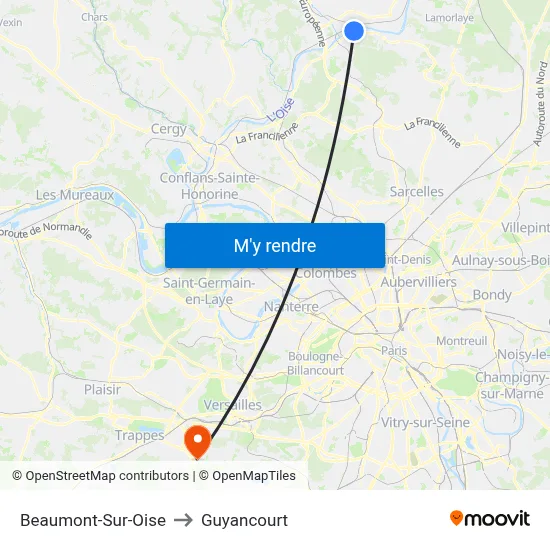 Beaumont-Sur-Oise to Guyancourt map