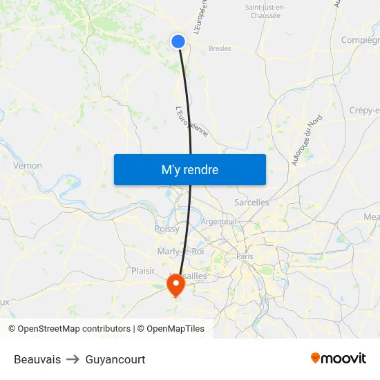 Beauvais to Guyancourt map