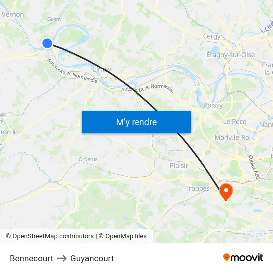 Bennecourt to Guyancourt map