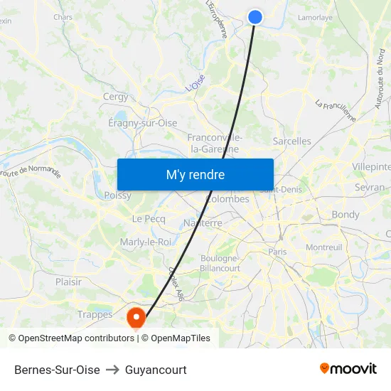 Bernes-Sur-Oise to Guyancourt map