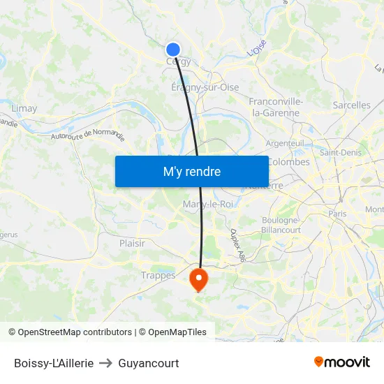 Boissy-L'Aillerie to Guyancourt map
