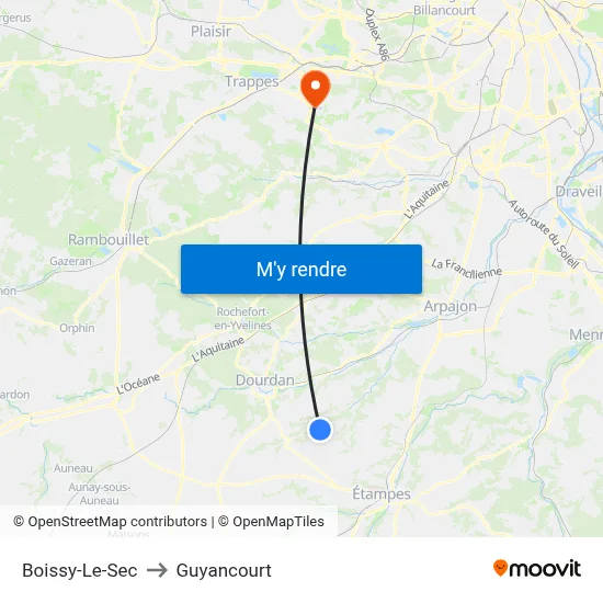 Boissy-Le-Sec to Guyancourt map