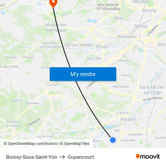 Boissy-Sous-Saint-Yon to Guyancourt map