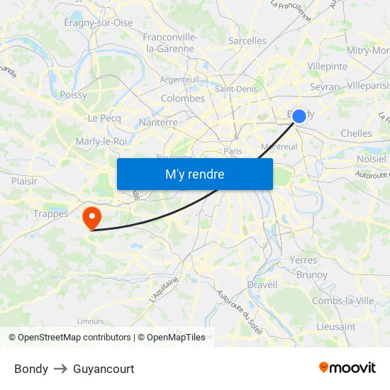 Bondy to Guyancourt map