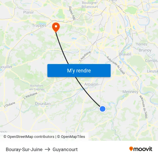 Bouray-Sur-Juine to Guyancourt map
