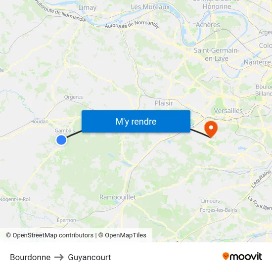 Bourdonne to Guyancourt map