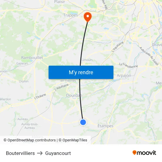 Boutervilliers to Guyancourt map