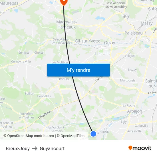 Breux-Jouy to Guyancourt map