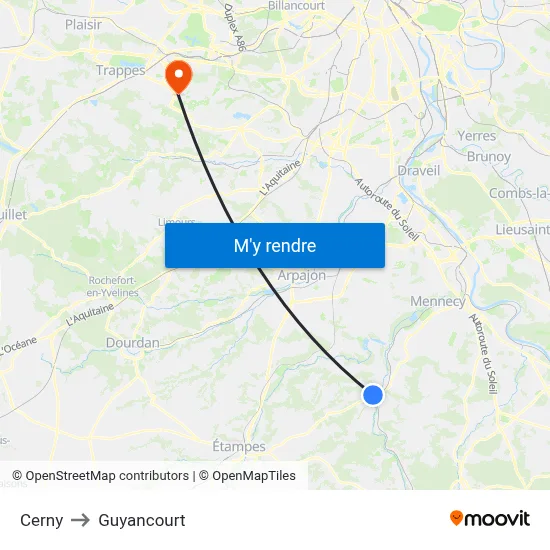 Cerny to Guyancourt map