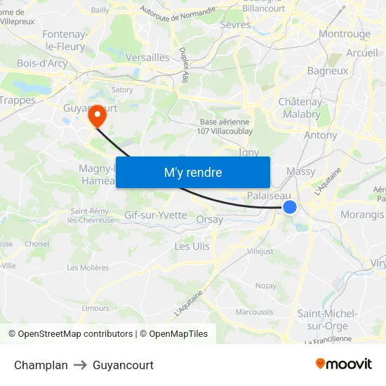 Champlan to Guyancourt map