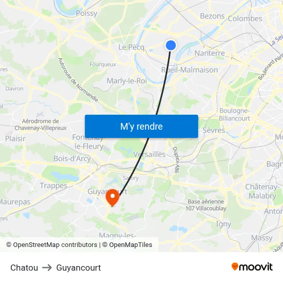 Chatou to Guyancourt map
