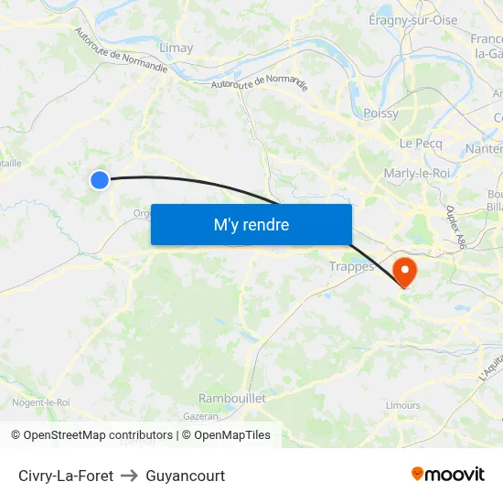 Civry-La-Foret to Guyancourt map