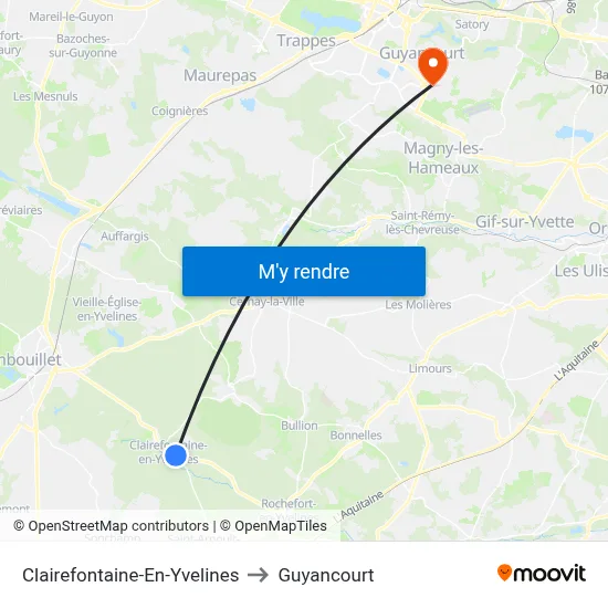 Clairefontaine-En-Yvelines to Guyancourt map