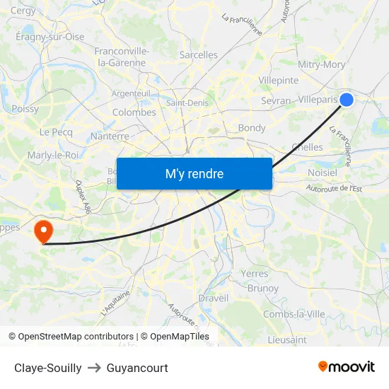 Claye-Souilly to Guyancourt map