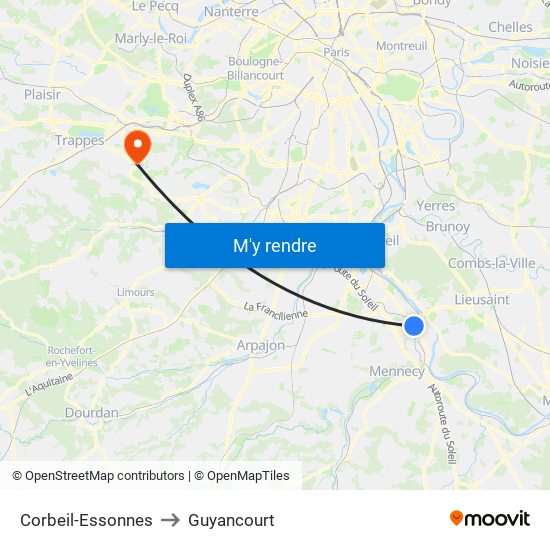 Corbeil-Essonnes to Guyancourt map
