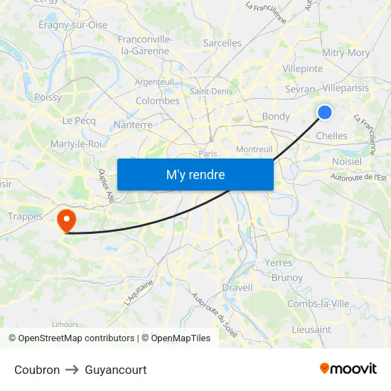Coubron to Guyancourt map