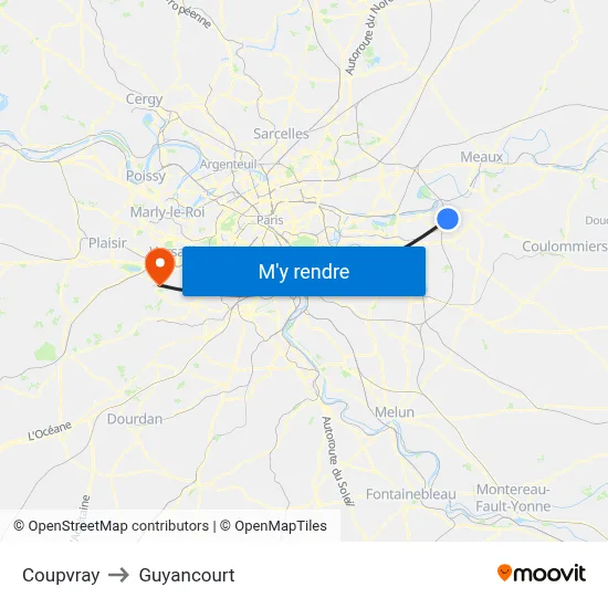 Coupvray to Guyancourt map