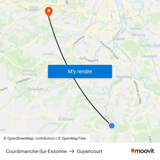 Courdimanche-Sur-Essonne to Guyancourt map