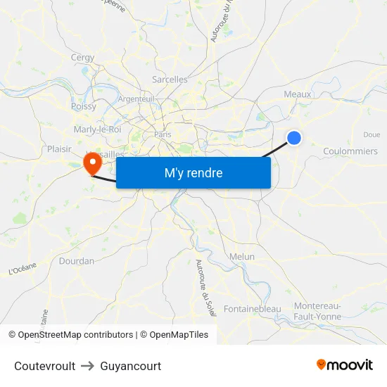 Coutevroult to Guyancourt map