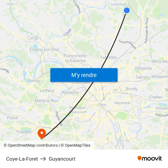 Coye-La-Foret to Guyancourt map