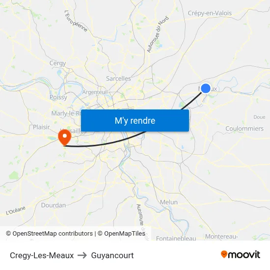 Cregy-Les-Meaux to Guyancourt map