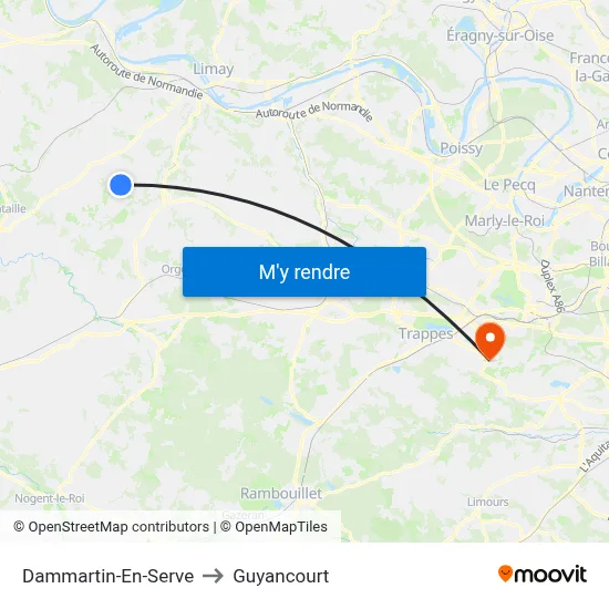 Dammartin-En-Serve to Guyancourt map