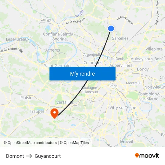 Domont to Guyancourt map