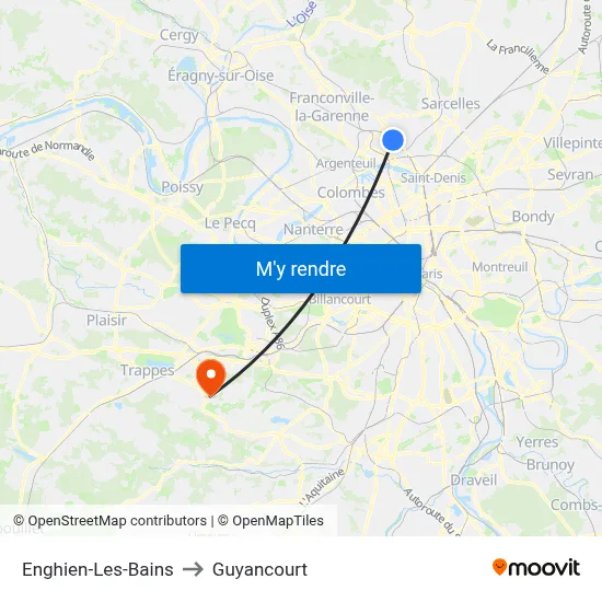 Enghien-Les-Bains to Guyancourt map