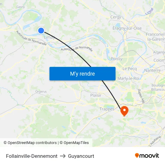 Follainville-Dennemont to Guyancourt map
