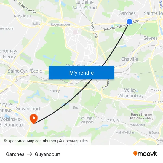 Garches to Guyancourt map