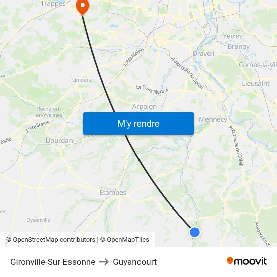 Gironville-Sur-Essonne to Guyancourt map