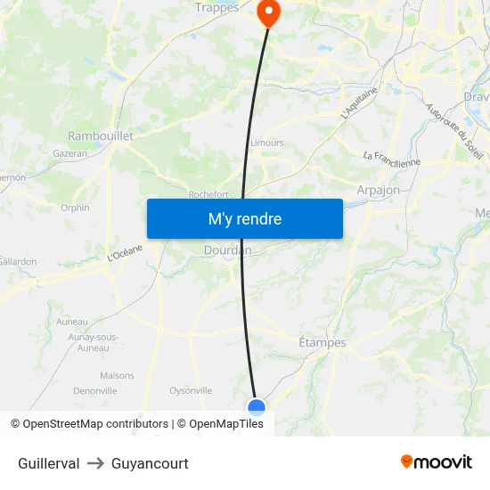 Guillerval to Guyancourt map