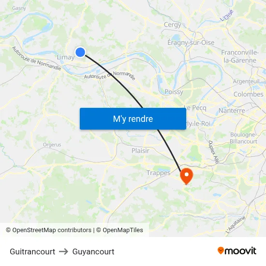 Guitrancourt to Guyancourt map