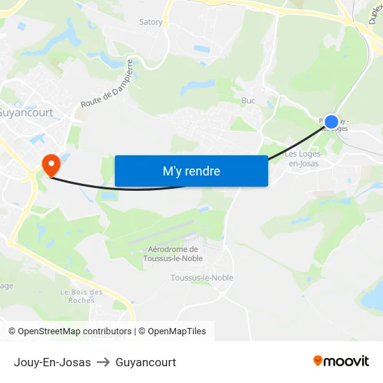 Jouy-En-Josas to Guyancourt map