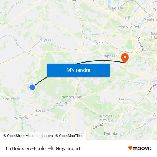 La Boissiere-Ecole to Guyancourt map
