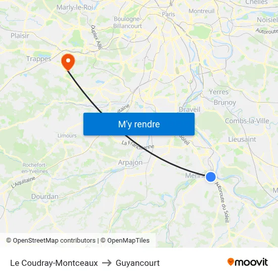 Le Coudray-Montceaux to Guyancourt map