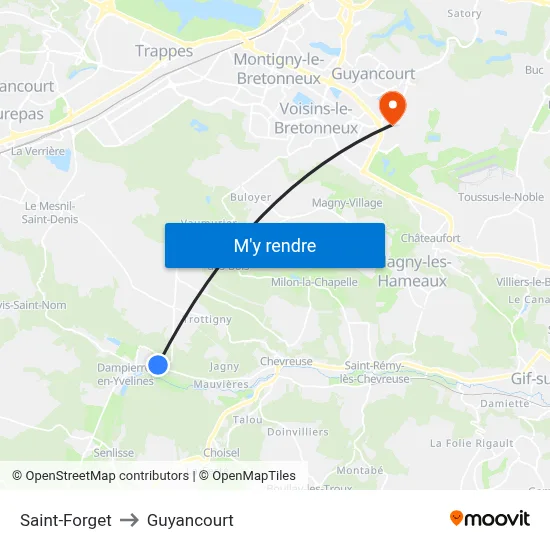 Saint-Forget to Guyancourt map