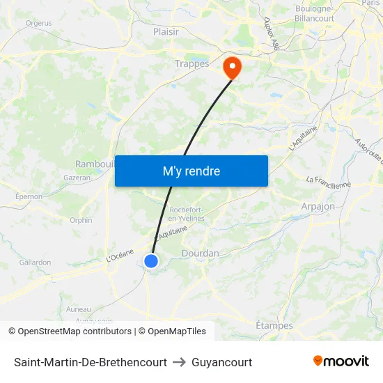 Saint-Martin-De-Brethencourt to Guyancourt map