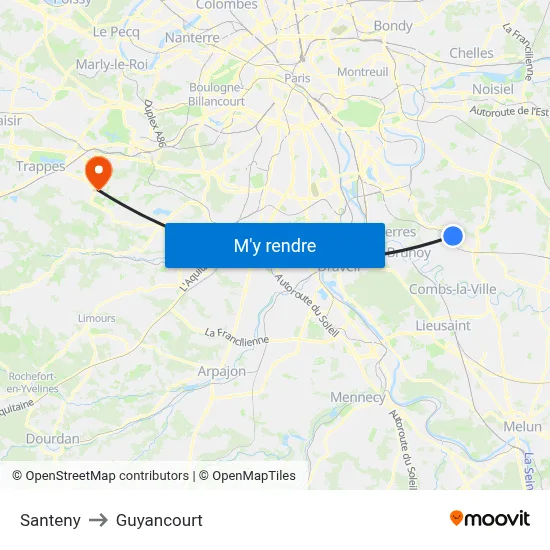 Santeny to Guyancourt map