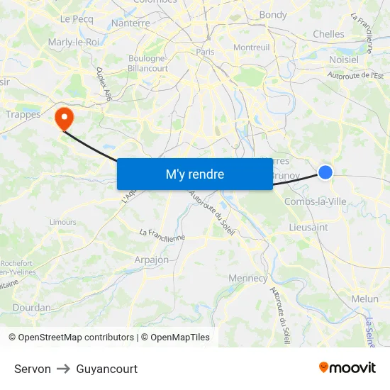 Servon to Guyancourt map